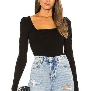 THE RANGE | Alloy Rib Square Neck Puff Sleeve Top in White